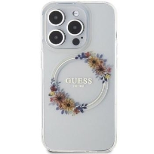 Markowy Hard Case Guess Flowers Wreath Apple iPhone 15 Pro Max Przezroczysty - 197859