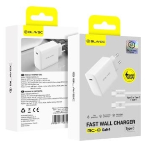 Ładowarka sieciowa Typ C Blavec BC-8 GaN4 PD QC 65W 3A z kablem Typ C na Typ C Biały - 207211