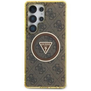 Markowy Hard Case Guess Magnetic IML Metal Glitter 4G Circle Triangle Samsung Galaxy S25 Ultra Brązowy - 199229