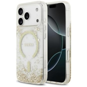 Markowy Hard Case Guess Resin Bottom Glitter Apple iPhone 17 Pro Złoty - 201321
