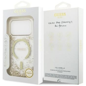 Markowy Hard Case Guess Resin Bottom Glitter Apple iPhone 17 Pro Złoty - 201324