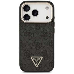 Markowy Hard Case Guess 4G PU Leather Case With Triangle Logo And Gold Metal Camera Frame Apple iPhone 17 Pro Czarny - 201465