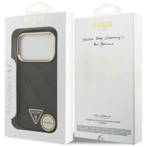 Markowy Hard Case Guess 4G PU Leather Case With Triangle Logo And Gold Metal Camera Frame Apple iPhone 17 Pro Czarny - 201467