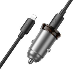 Ładowarka samochodowa Hoco USB C QC PD 30W + kabel USB C do Lightning NZ16 Szary - 201657