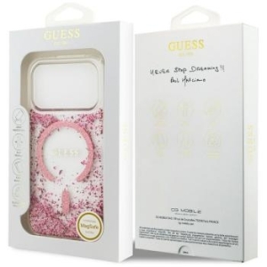 Markowy Hard Case Guess Resin Bottom Glitter Apple iPhone 17 Pro Różowy - 202055