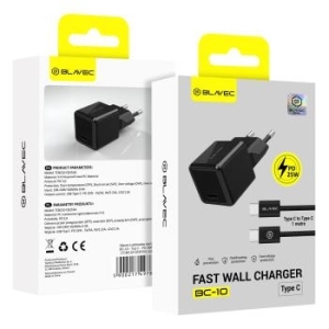 Ładowarka sieciowa USB Typ C Blavec BC-10 PD 25W 3A z kablem Typ C na Typ C Czarny - 202296