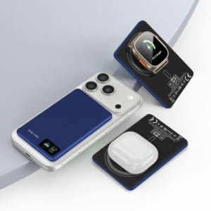 Power Bank 5000mAh Blavec BJ-03 Ultra Slim 7,8mm - Typ C - 22,5W magnetyczny indukcyjny Magsafe 3w1 Granatowy aluminium - 205732