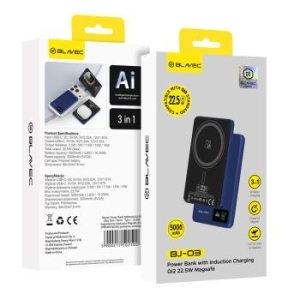 Power Bank 5000mAh Blavec BJ-03 Ultra Slim 7,8mm - Typ C - 22,5W magnetyczny indukcyjny Magsafe 3w1 Granatowy aluminium - 205734