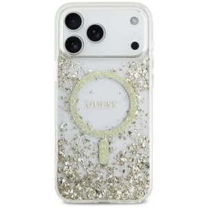 Markowy Hard Case Guess Resin Bottom Glitter MagSafe Apple iPhone 17 Pro Max Złoty - 205893