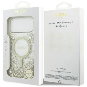 Markowy Hard Case Guess Resin Bottom Glitter MagSafe Apple iPhone 17 Pro Max Złoty - 205895