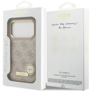 Markowy Hard Case Guess 4G Logo Plate MagSafe Apple iPhone 17 Pro Różowy - 206473