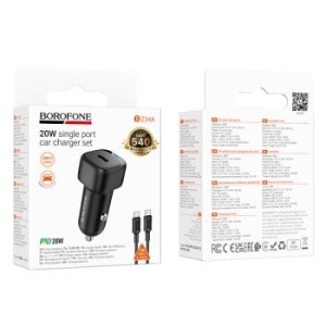 Ładowarka samochodowa Typ C Borofone BZ34A Cloud PD 20W z kablem Typ C na Typ C Czarny - 207720