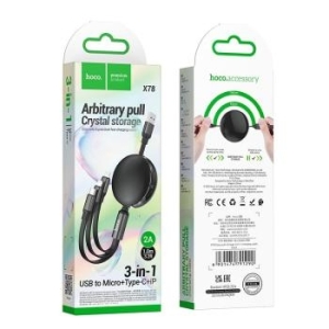 Kabel 3w1 USB A do Lightnig / Micro USB / USB C Hoco 2A 1m X78 Czarny - 208815