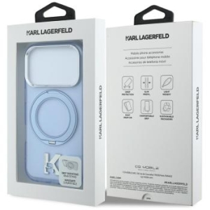 Markowy Hard Case Karl Lagerfeld IML Ring Stand 360 Kameo Metal MagSafe Apple iPhone 18 Pro / 17 Pro Niebieski - 208019