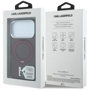 Markowy Hard Case Karl Lagerfeld IML Ring Stand 360 Kameo Metal MagSafe Apple iPhone 18 Pro / 17 Pro Burgundowy - 208023