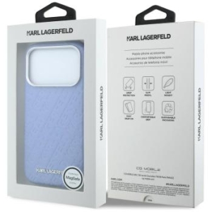Markowy Hard Case Karl Lagerfeld Grained Allover Logo Metal Elongated MagSafe Apple iPhone 18 Pro Max / 17 Pro Max Niebieski - 208027