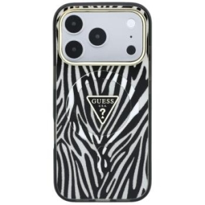 Markowy Hard Case Guess IML Zebra Glitter Triangle Logo MagSafe Apple iPhone 18 Pro / 17 Pro Srebrny - 208169