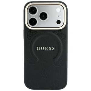 Markowy Hard Case Guess Saffiano Peony Ring z MagSafe Apple iPhone 18 Pro Max / 17 Pro Max Czarny - 208382
