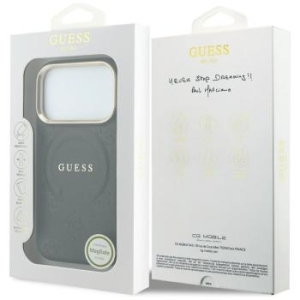 Markowy Hard Case Guess Saffiano Peony Ring z MagSafe Apple iPhone 18 Pro Max / 17 Pro Max Czarny - 208384
