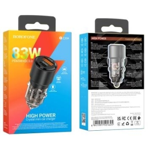 Ładowarka samochodowa USB + Typ C Borofone BZ20A Smart QC 3.0 PD 83W Przezroczysty/Czarny - 208896