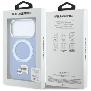 Markowy Hard Case Karl Lagerfeld with Ring Stand Karl & Choupette Heads Pin MagSafe Apple Phone 18 Pro / 17 Pro Jasny Niebieski - 209132