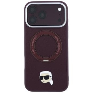 Markowy Hard Case Karl Lagerfeld with Ring Stand 360 Karl Head Pin MagSafe Apple iPhone 18 Pro / 17 Pro Burgundowy - 209118