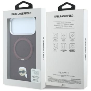 Markowy Hard Case Karl Lagerfeld with Ring Stand 360 Karl Head Pin MagSafe Apple iPhone 18 Pro / 17 Pro Burgundowy - 209120