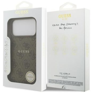 Markowy Hard Case Guess PU 4G Ring Classic Logo z MagSafe Apple iPhone 17 Pro Max Brązowy - 209323